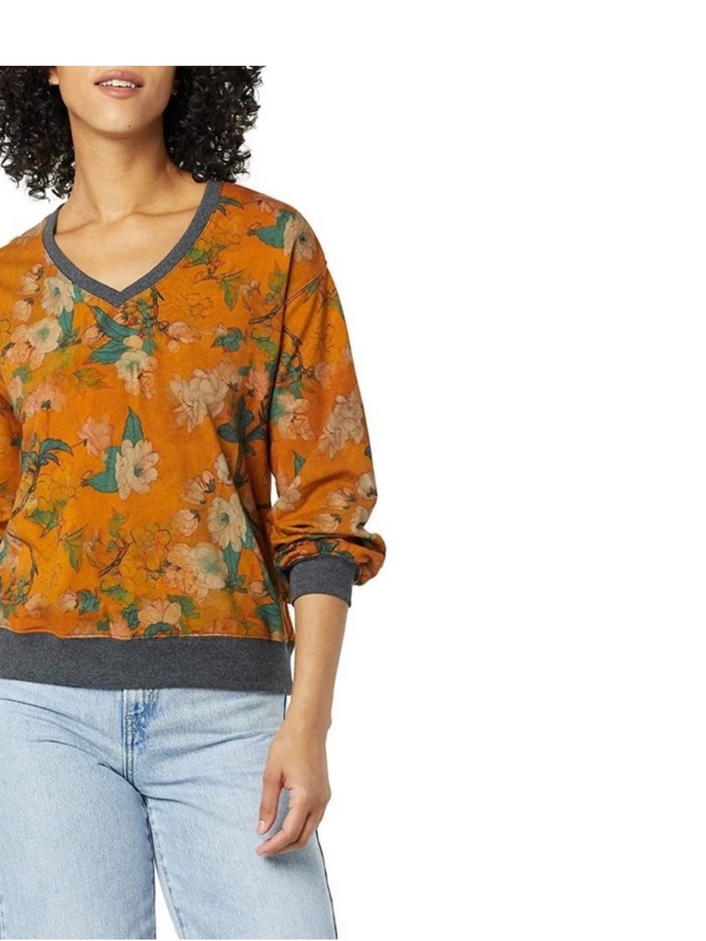 Johnny Was Burnt Orange Floral V-Neck Sweater rare sze small